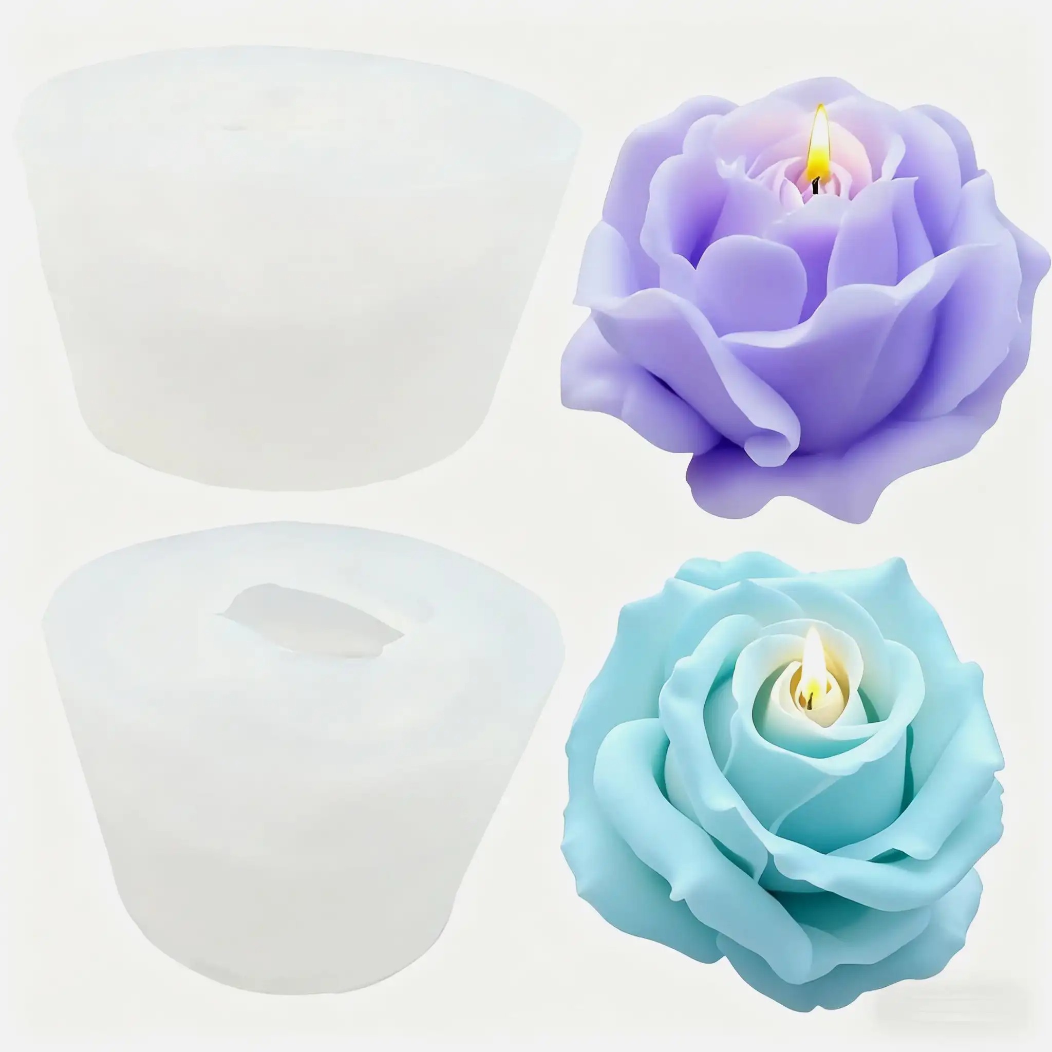 Resin Craft Ideas - 2個のロマンチックな3Dローズシリコンキャンドル型 - 再利用可能な高品質の花型、アロマセラピーワックス、手作り石鹸、樹脂作りに最適 - バレンタインデーと母の日のギフト、ホームウェディングデコレーション、絶妙な花びらデザイン、滑らかな質感、絶妙な職人技