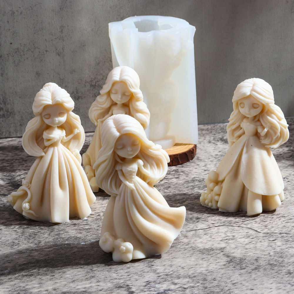 Resin Craft Ideas - 3Dプリンセスシリコンキャンドルモールド,DIYアロマテラピー,石膏樹脂,石鹸作り,テーブルデコレーション,女の子向け