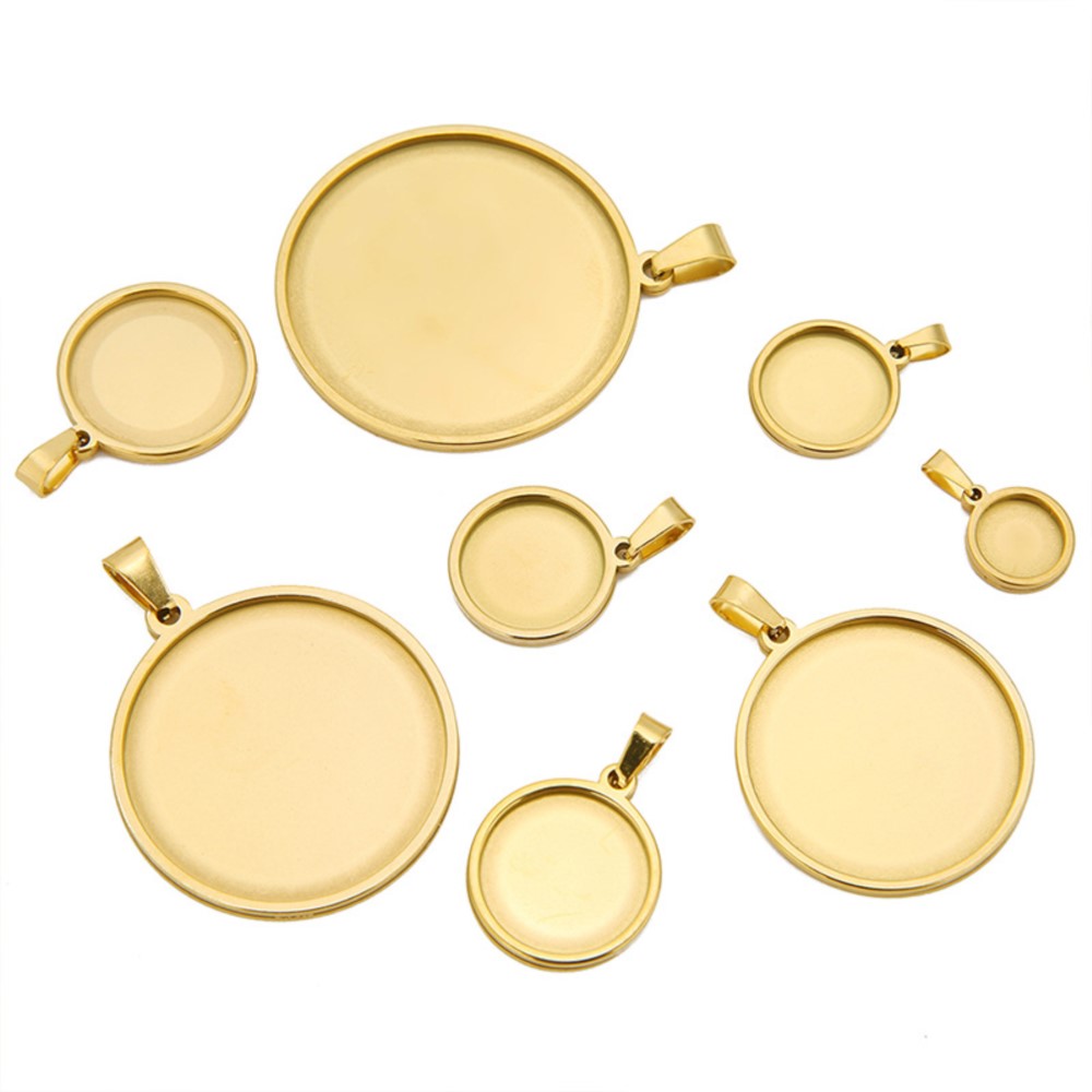 Bezels Set Pendant - ステンレス鋼の丸いカボション,カメオの基本設定,空の眼鏡,日曜大工のペンダント,ジュエリー作り用品,ロットあたり5個