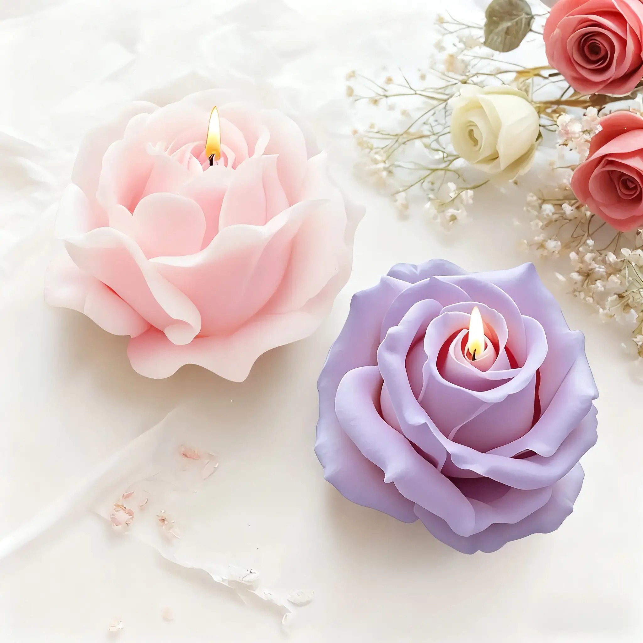 2個のロマンチックな3Dローズシリコンキャンドル型 - 再利 - Resin Craft Ideas のレビューと価格